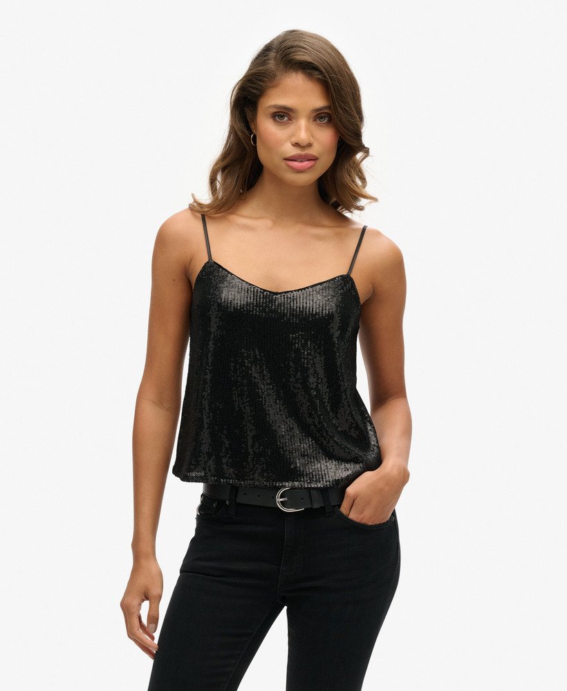 black sequin vest top