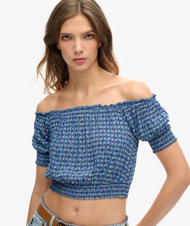 Smocked Short Sleeve Crop Top