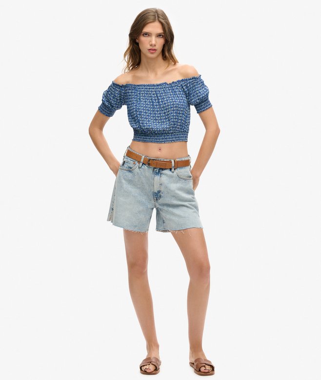 Smocked Short Sleeve Crop Top