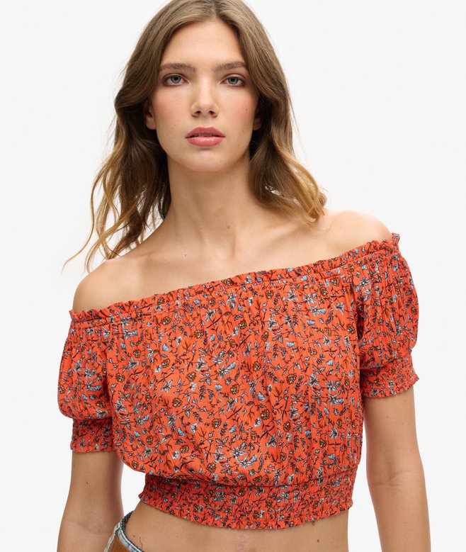 Smocked Short Sleeve Crop Top
