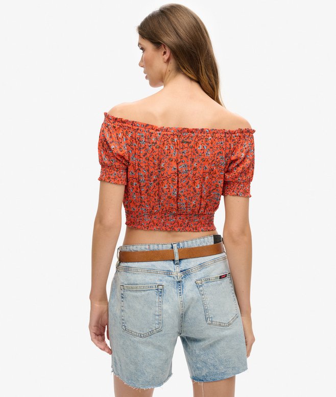 Smocked Short Sleeve Crop Top