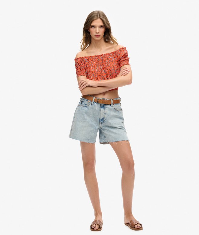 Smocked Short Sleeve Crop Top