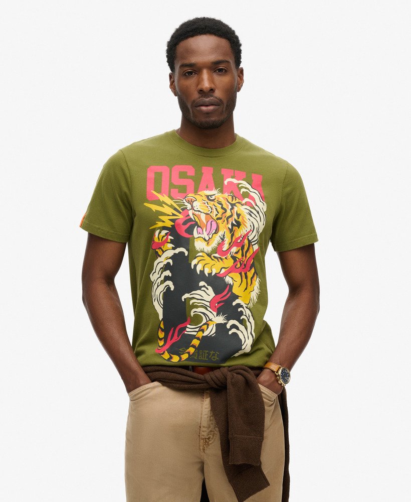 mens Osaka 6 Narrative T-Shirt in Khaki Olive | Superdry UK