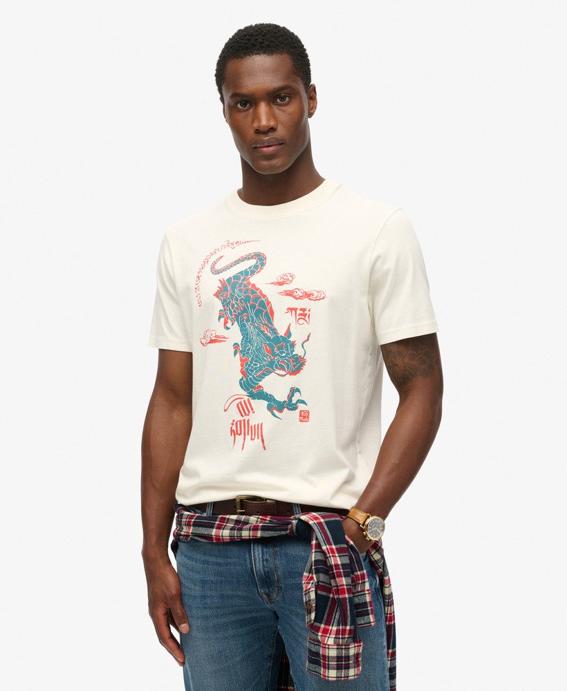 mens Superdry x Komodo Kailash Dragon T-Shirt in New Chalk White