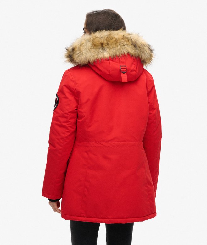 womens Hooded Everest Faux Fur Parka Coat in High Risk Red