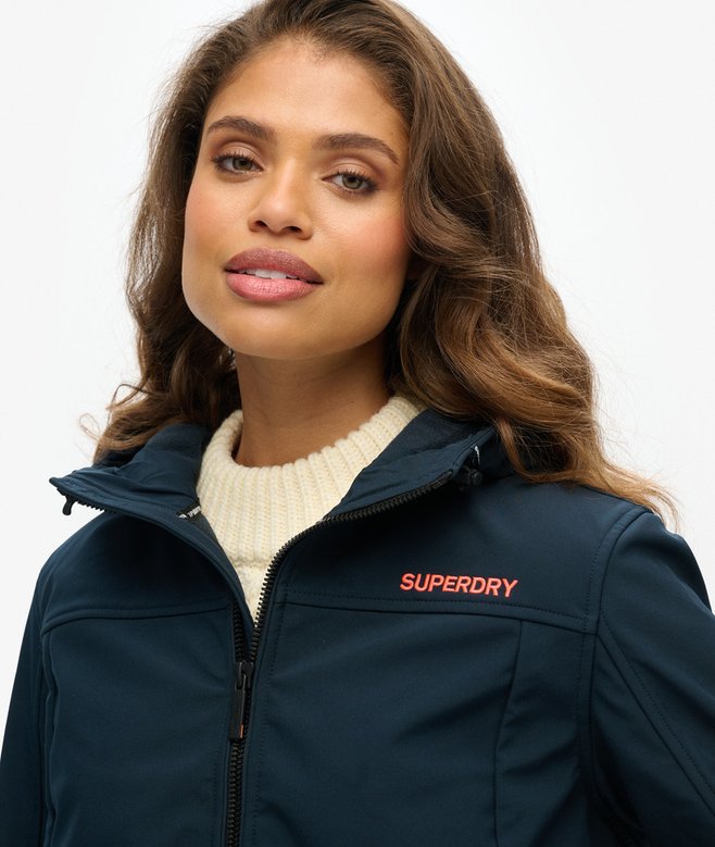 womens CODE Trekker Hooded Softshell Jacket in Eclipse Navy/Coral