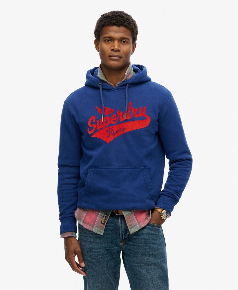 mens Flyers Script Hoodie in SUPERMARINE NAVY | Superdry UK