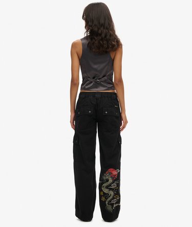 Low Rise Embroidered Cargo Pants Image 4