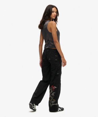 Low Rise Embroidered Cargo Pants Image 5