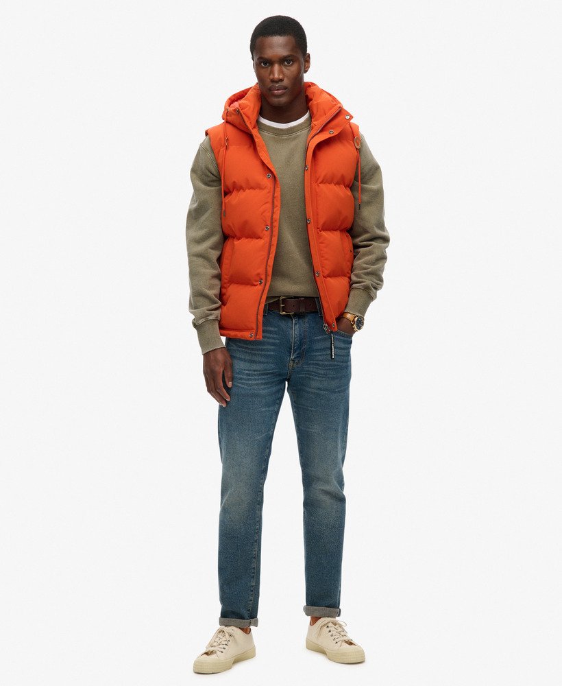 mens Everest Hooded Puffer Gilet in Pureed Pumpkin Orange