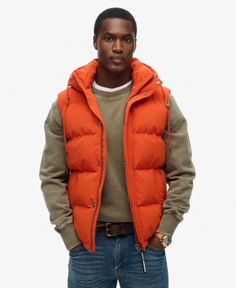 ジャケット・アウター saku &hima@papaMONCLER GHARNY GILET mens Everest Hooded Puffer Gilet in Pureed Pumpkin Orange