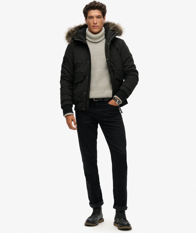 mens Hooded Everest Puffer Bomber Jacket in JET BLACK | Superdry UK