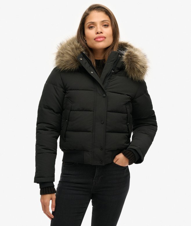 womens Everest Hooded Bomber Jacket in Black Superdry UK
