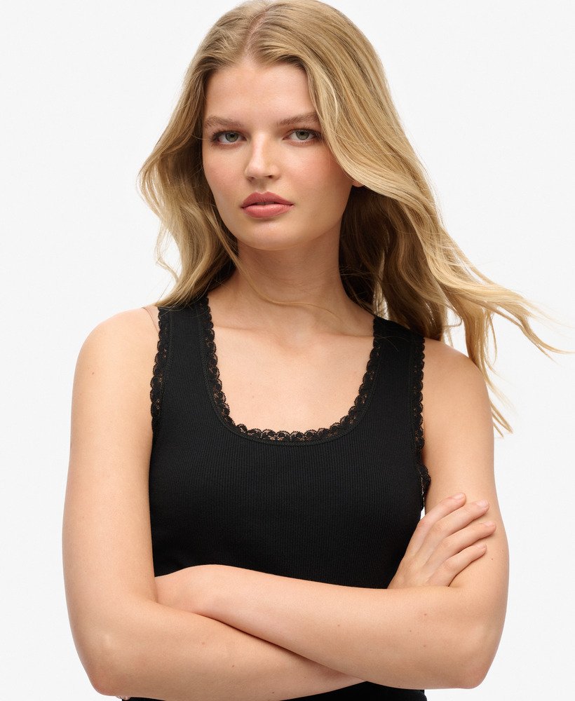 Vintage Contrast-Trim Sleeveless Lace Vest