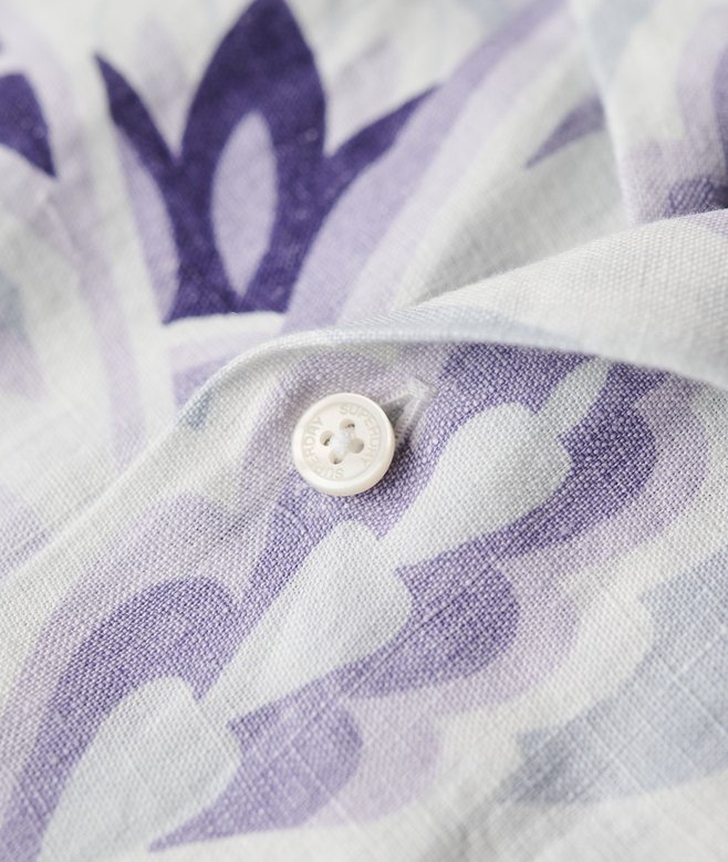 Open Collar Printed Linen Shirt