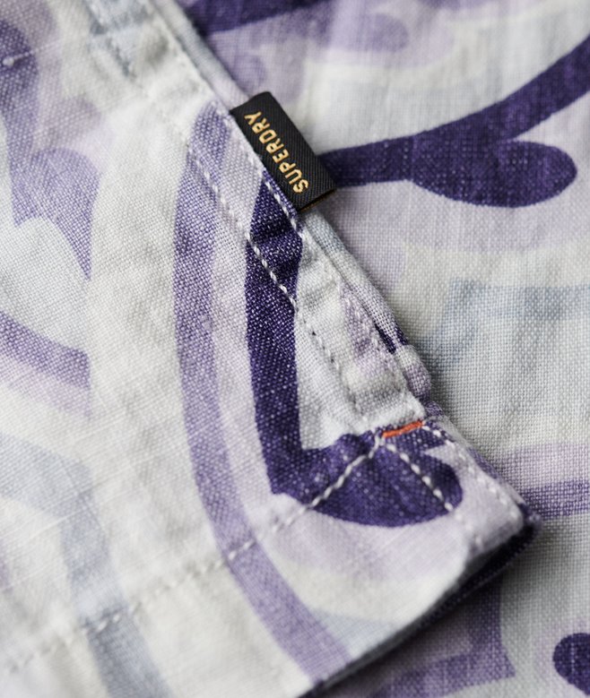 Open Collar Printed Linen Shirt