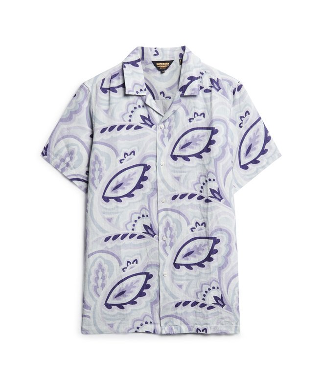 Open Collar Printed Linen Shirt