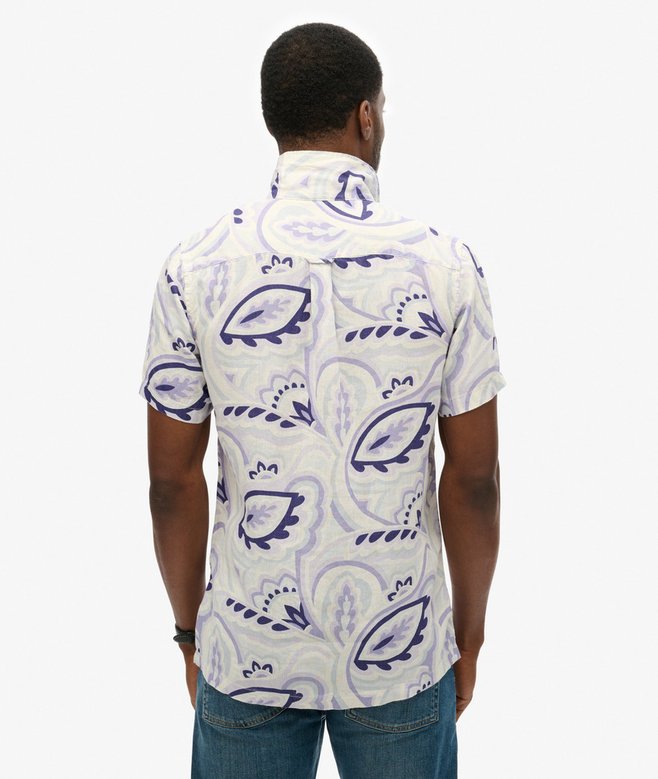 Open Collar Printed Linen Shirt