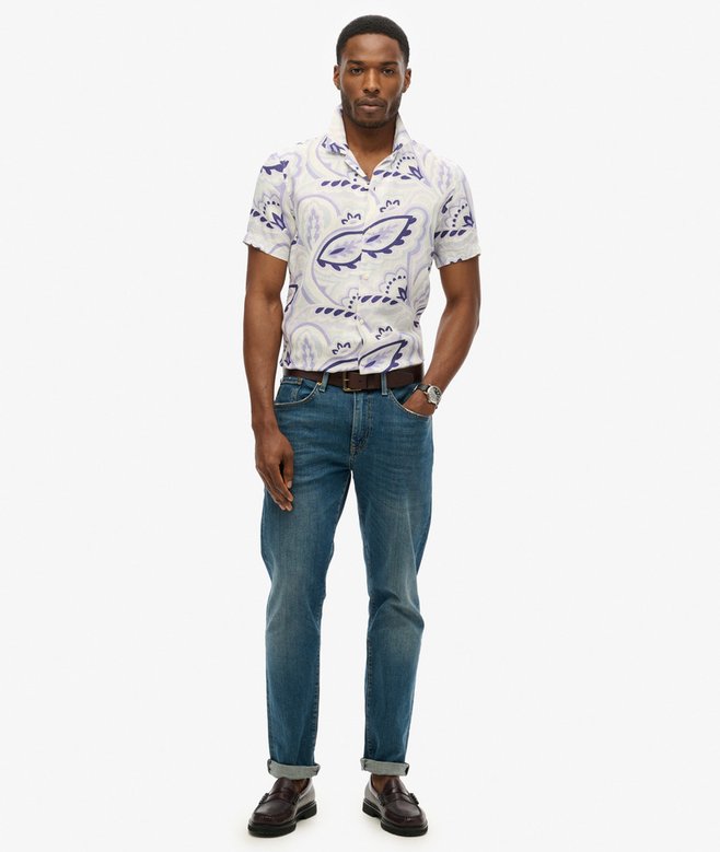 Open Collar Printed Linen Shirt