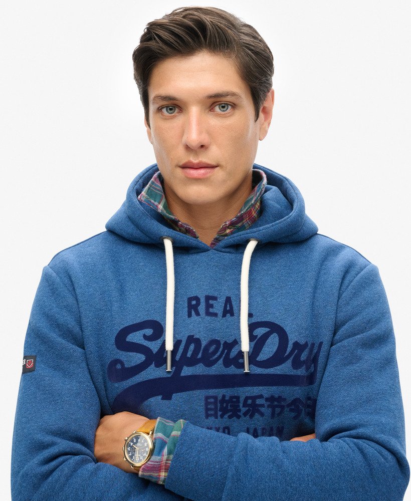 mens Tonal Vintage Logo Hoodie in Bright Blue Marl | Superdry US
