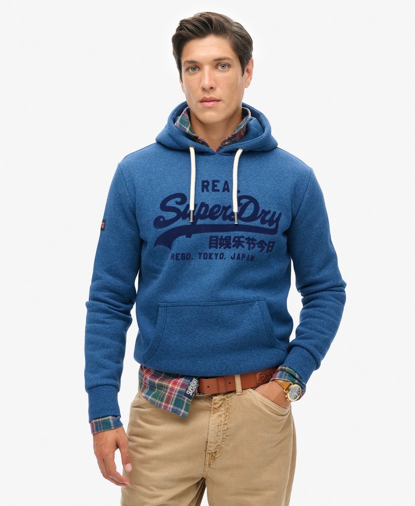 mens Tonal Vintage Logo Hoodie in Bright Blue Marl | Superdry US