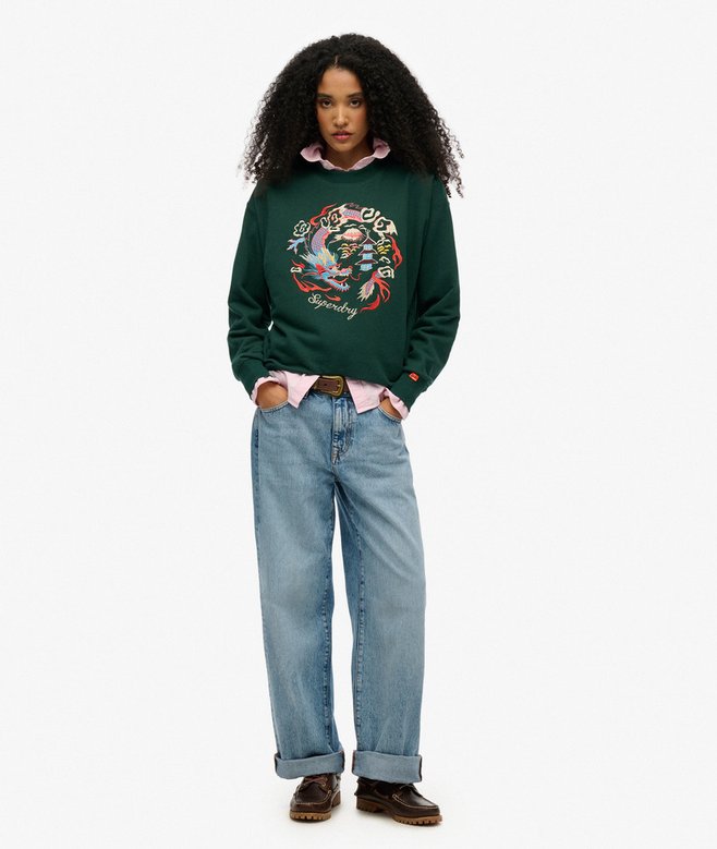 Suika Embroidered Loose Crew Sweatshirt
