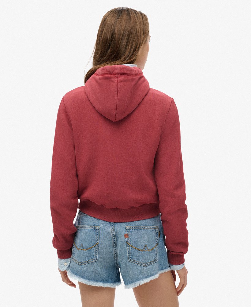 womens Essential Logo Cropped Zip Hoodie in Bordeaux Red | Superdry US