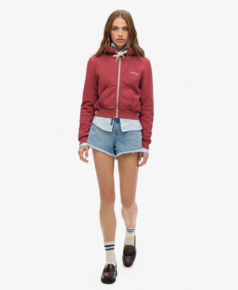 womens Essential Logo Cropped Zip Hoodie in Bordeaux Red | Superdry US