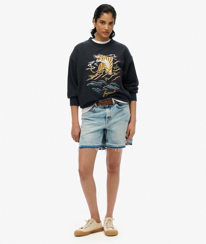 Suika Embroidered Loose Crew Sweatshirt