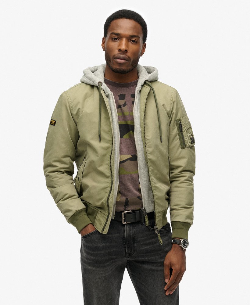 mens Military MA1 Bomber Jacket in Washed Olive Green | Superdry US