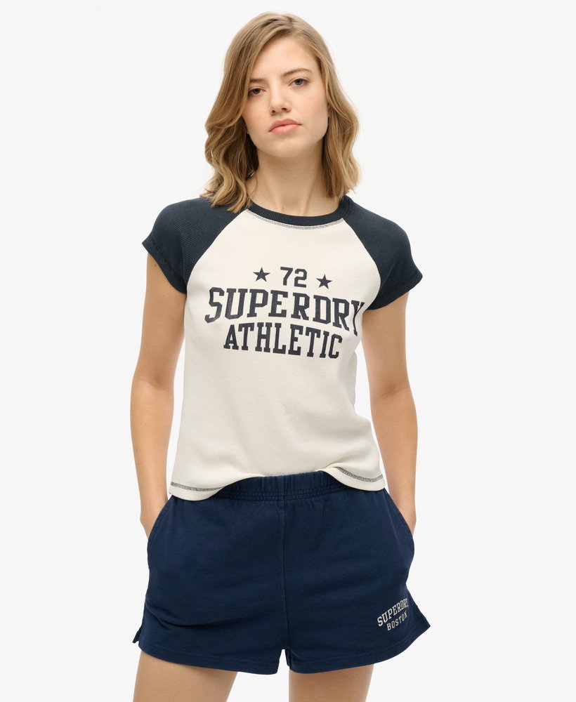 womens Athletic Essentials Raglan Cap Sleeve T-Shirt in Off White/EN ...