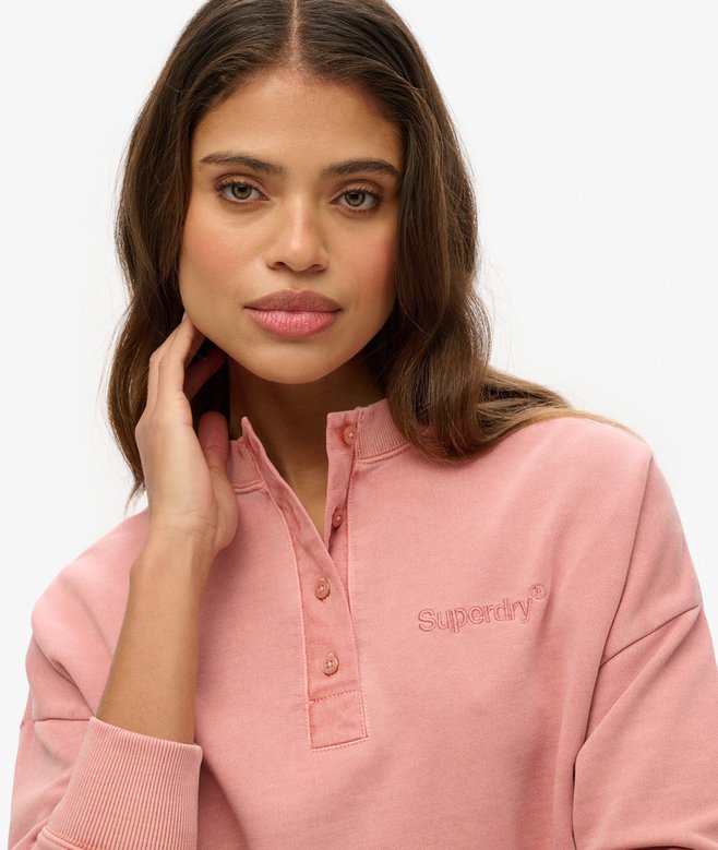 Embroidered Core Logo Buttoned Crew Sweatshirt