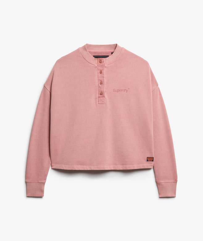 Embroidered Core Logo Buttoned Crew Sweatshirt
