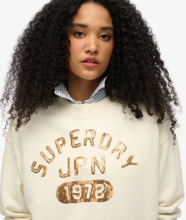 Varsity vid utsmyckad sweatshirt med rund hals Image 3