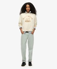 Embellished Varsity Loose Crew Sweatshirt