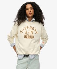 Embellished Varsity Loose Crew Sweatshirt