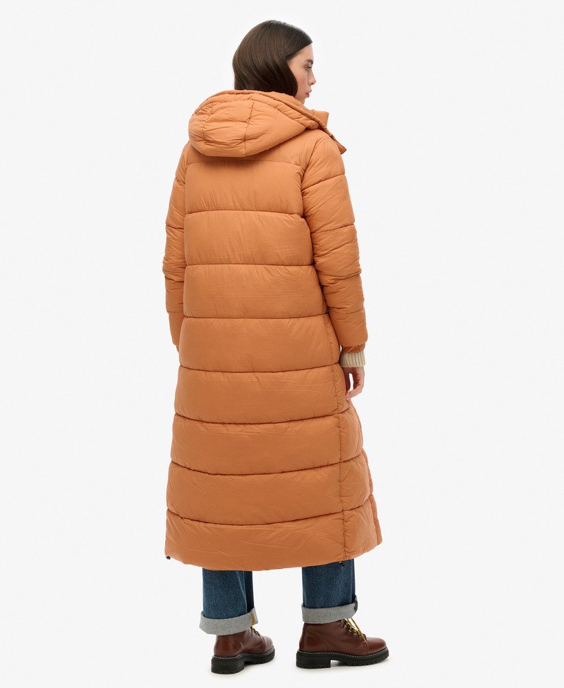 womens Ripstop Longline Puffer Jacket in Caramel Grid | Superdry UK