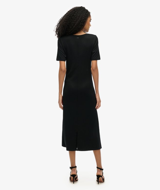 Short Sleeve V-Neck Midi Jersey Dress