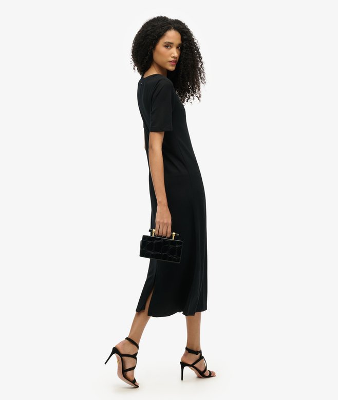 Short Sleeve V-Neck Midi Jersey Dress