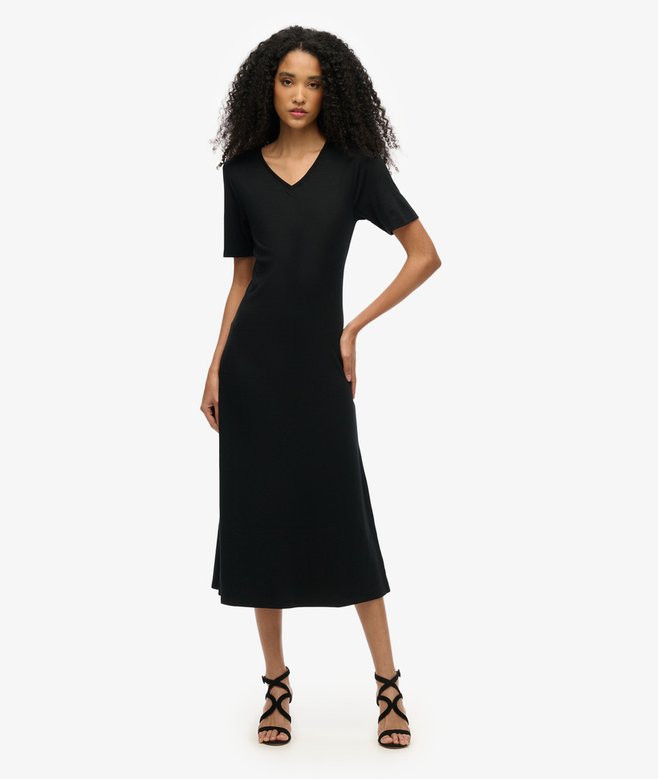 Short Sleeve V-Neck Midi Jersey Dress
