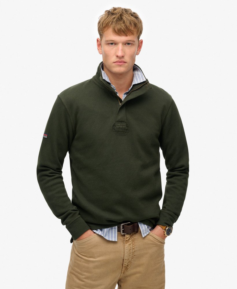 Heren Katoenen Classic Pique Halve Rits Sweater in surplus goods