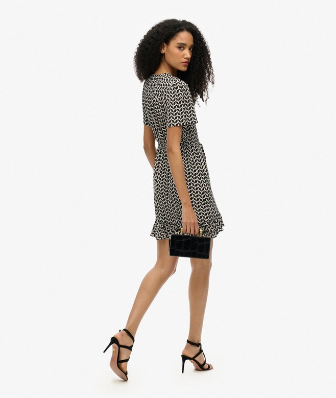 Short Sleeve Printed Mini Wrap Dress