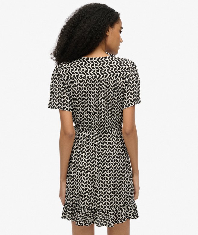 Short Sleeve Printed Mini Wrap Dress