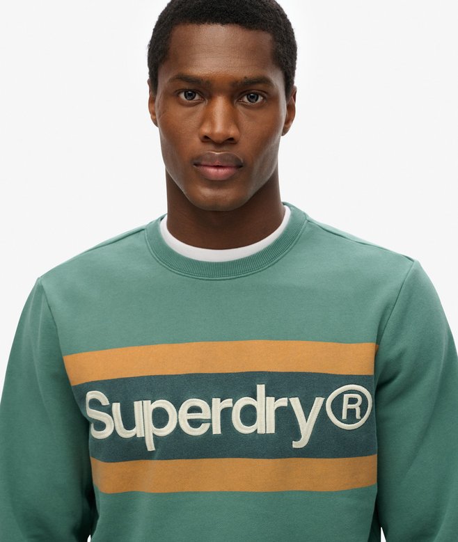 Core Logo Stripe Relaxed Crew Sweatshirt