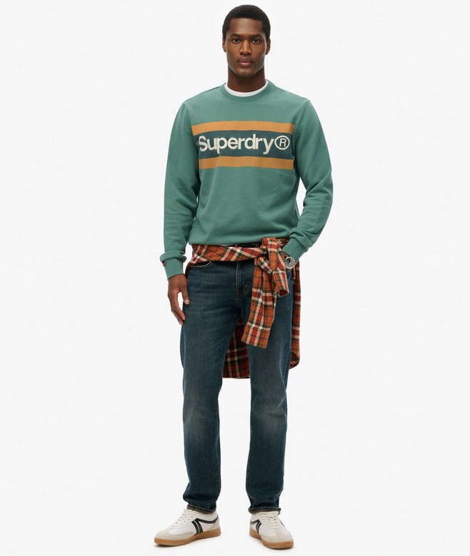 Core Logo Stripe Relaxed Crew Sweatshirt