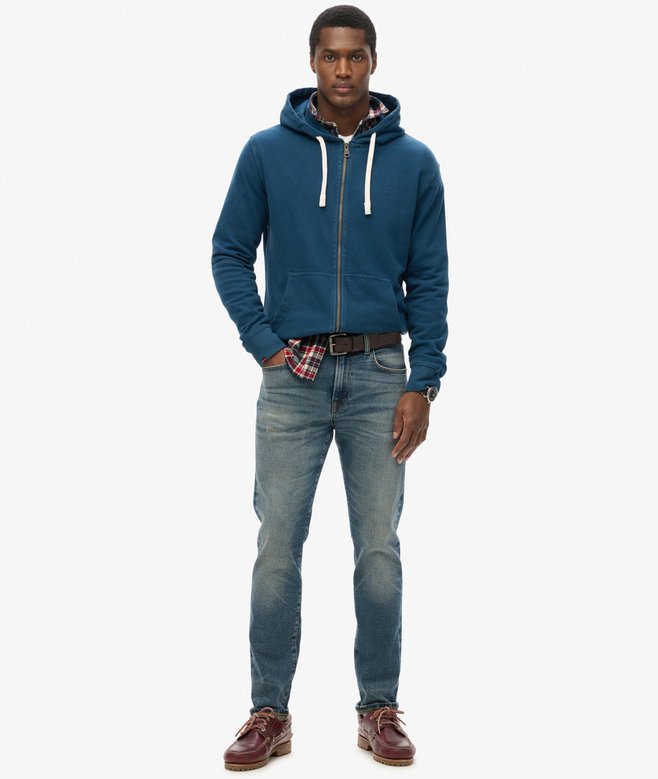 Gilet à capuche zippé en coton bleu indigo Father & Sons