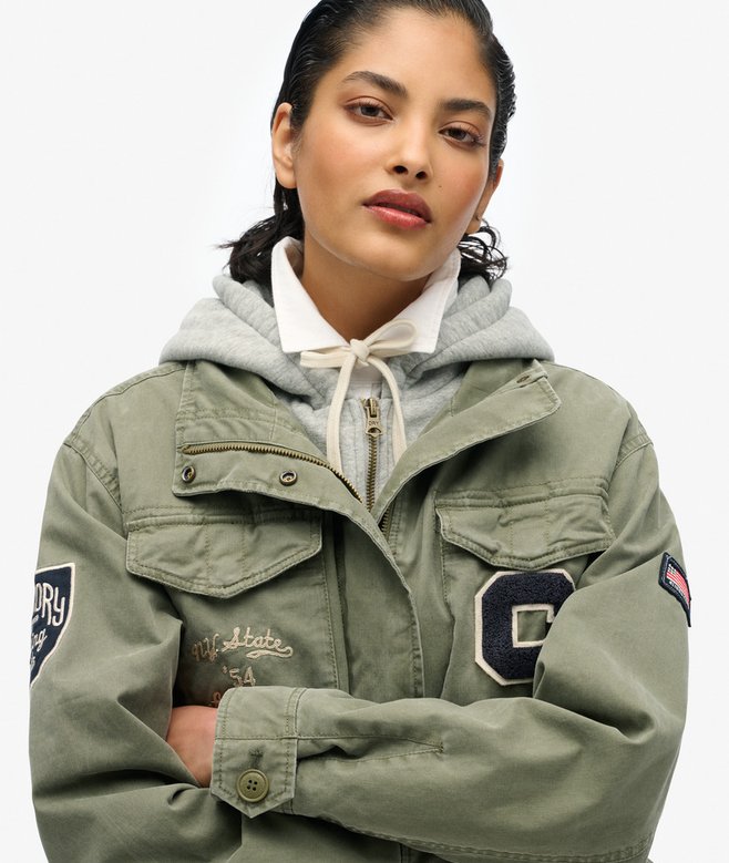 Jersey Hooded Embroidered Military Jacket