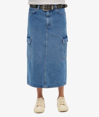Denim Cargo midikjol med fickor Image 2