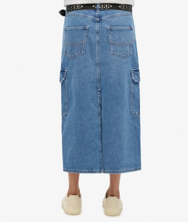 Denim Cargo midikjol med fickor Image 3