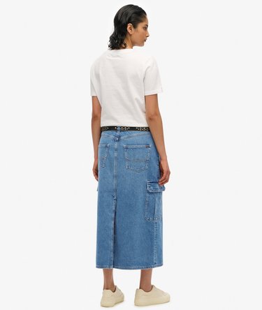 Denim Cargo midikjol med fickor Image 5